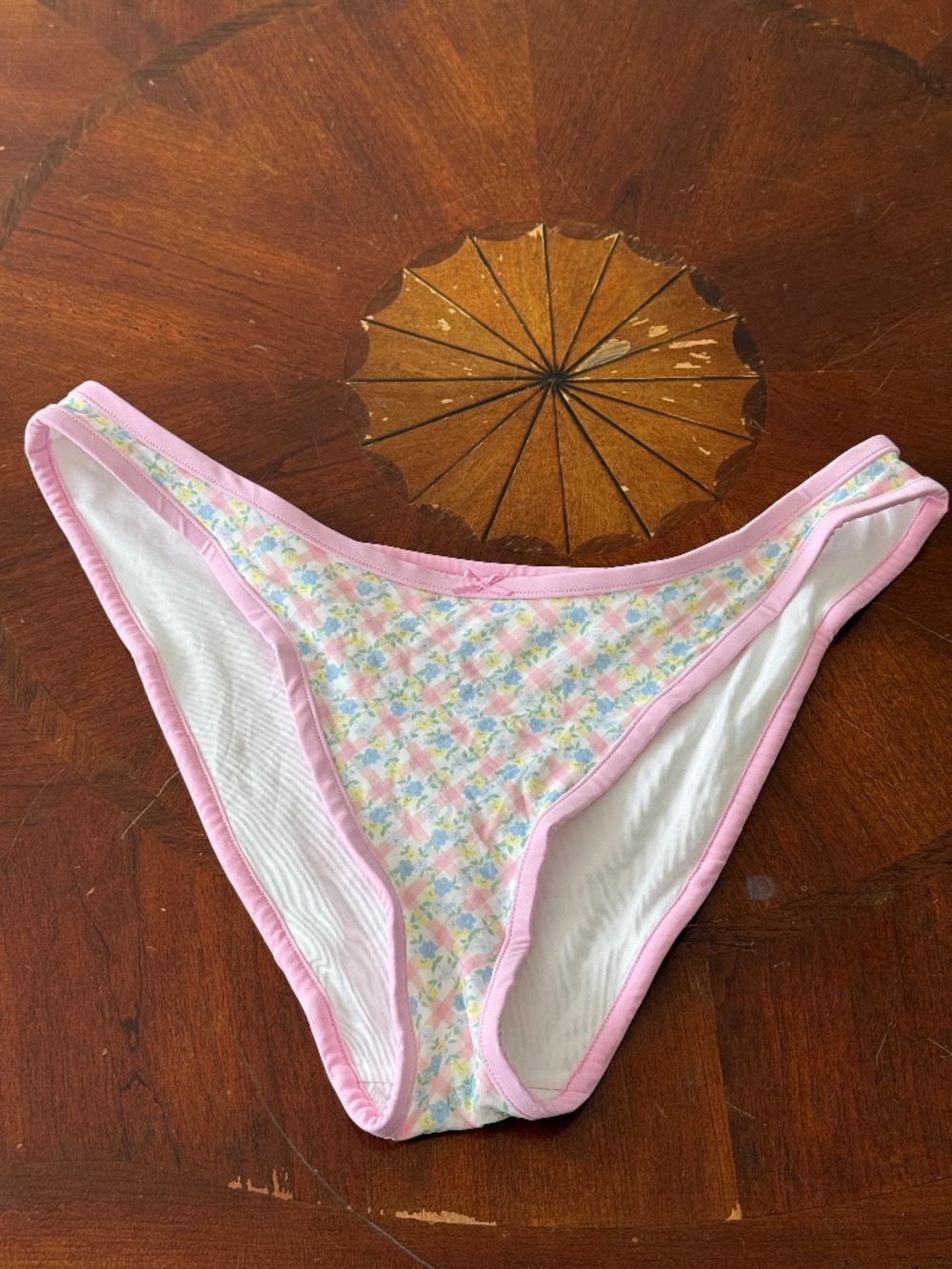 NWOT PINK x Frankie's Bikini Bottom, Pink & Floral Gingham, XL